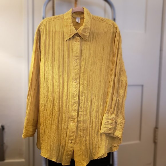 NWOT Yellow Crinkled Chiffon Shirt - Picture 1 of 5